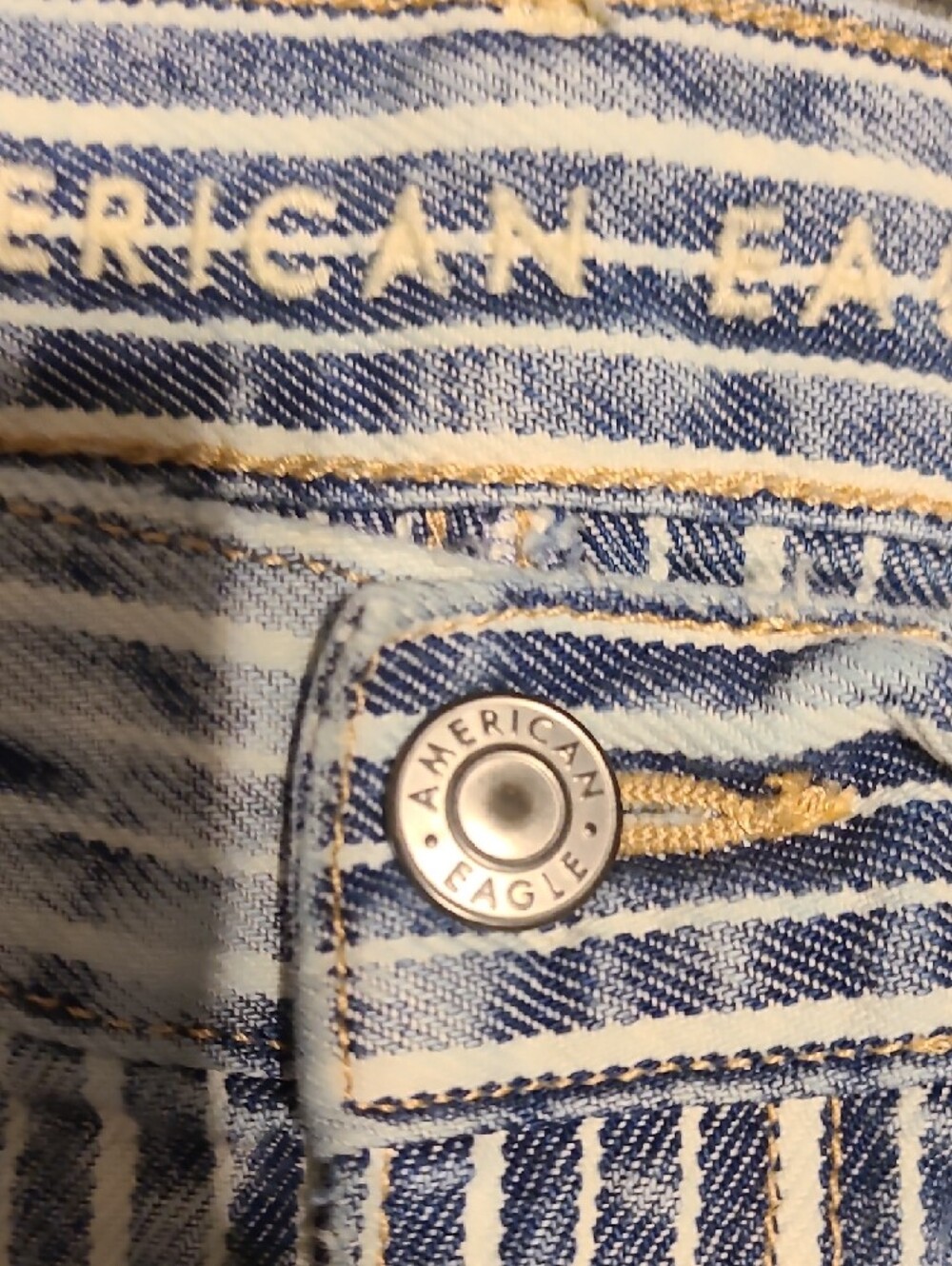 American Eagle Blue and White Striped Distressed Boyfriend Denim Shorts - Picture 3 of 8